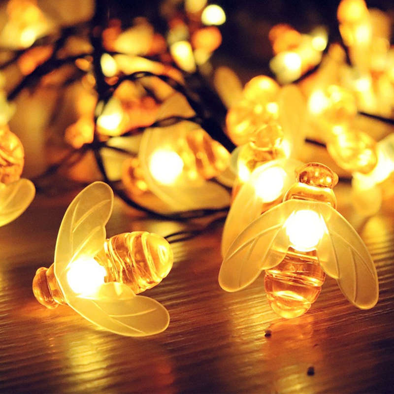 6.5M Solar Powered Honey Bee 30 LED Fairy String Light Party Outdoor Garden Waterproof Hanging Lamp