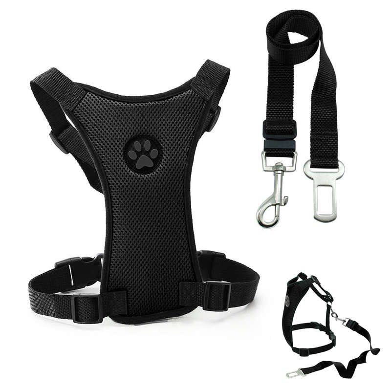 Size M Air Mesh Dog Car Seat Belt Adjustable Harness with Clip Lead Pet Travel