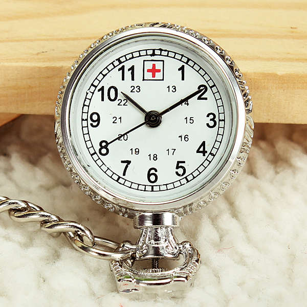 Nurse Silver White Dial Quartz Pocket Watch