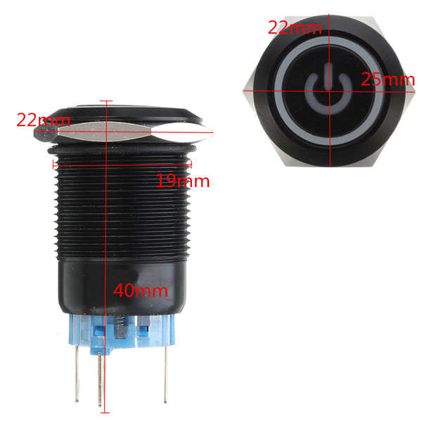 12V 5 Pin 19mm Led Metal Push Button Momentary Power Switch Waterproof Switch Black
