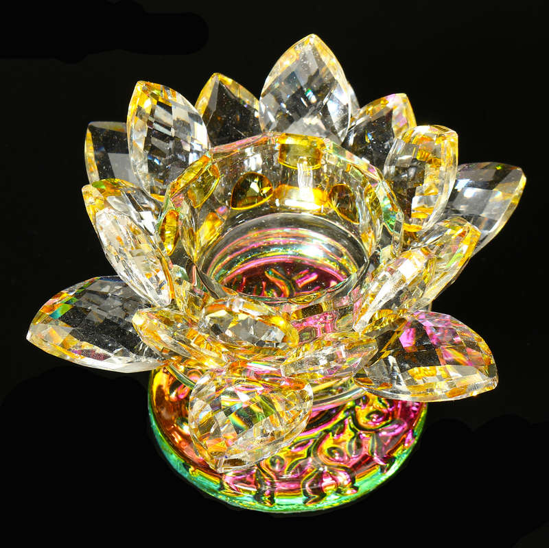 5 Colors Crystal Glass Lotus Flower Tea Light Candle Holder Buddhist Candles