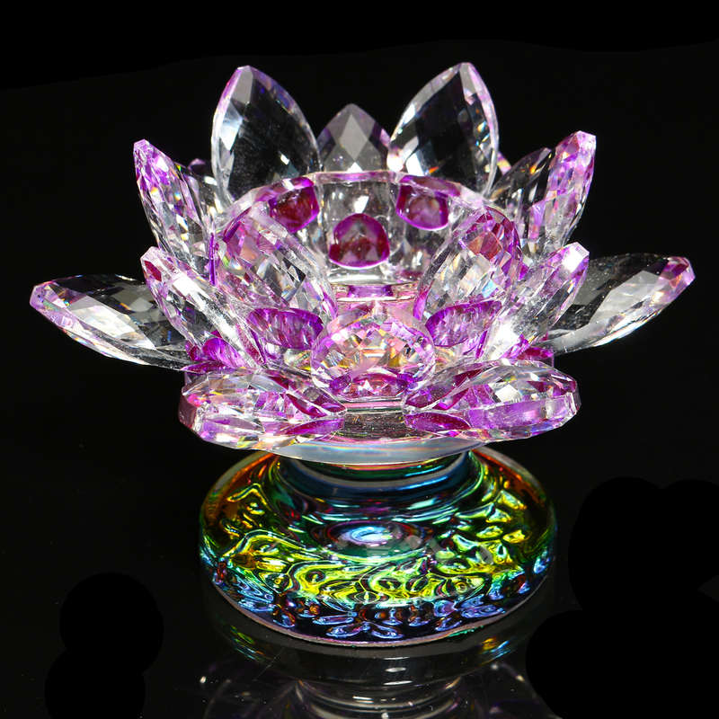 5 Colors Crystal Glass Lotus Flower Tea Light Candle Holder Buddhist Candles