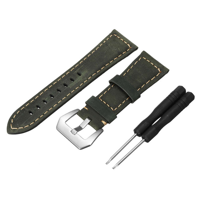 26mm Replacement Leather Wrist Watch Band Strap Belt Bracelet With Tools For ... (COLOR: BLUEBORDER)