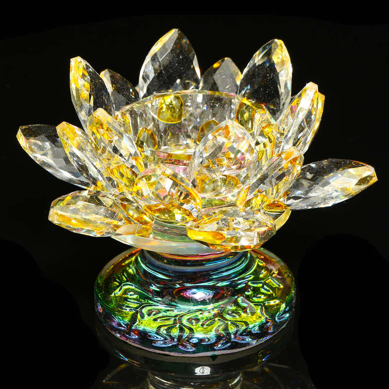 5 Colors Crystal Glass Lotus Flower Tea Light Candle Holder Buddhist Candles