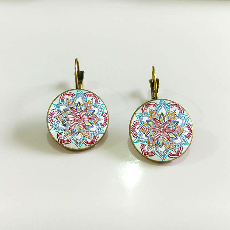 Bohemian Vintage Ear Drop Copper Colorful Flower Earrings