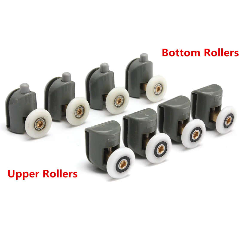 8Pcs Upper And Bottom Shower Door Rollers Runners Set Replacement Parts Glass Wheels Pulleys Guides