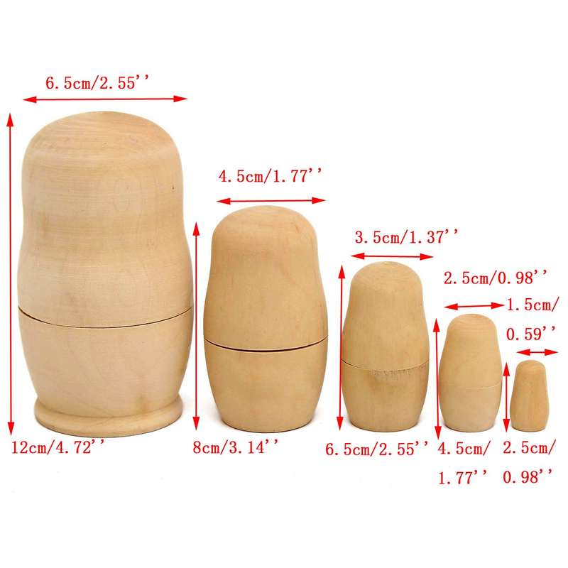5Pcs DIY Blank Wooden Matryoshka Doll Nesting Dolls Animal Russian Doll Paint Set