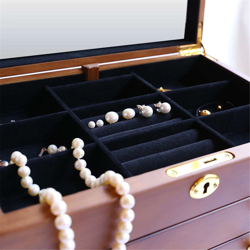 Luxury 3 Layers Wooden Jewelry Box Bracelet Necklace Ring Storage Case Display Holder