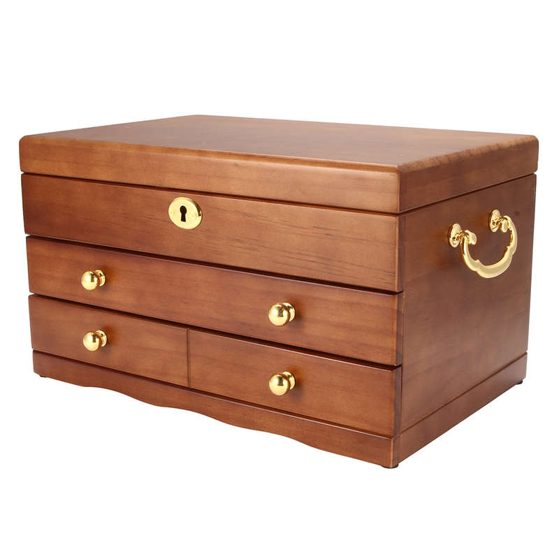 Luxury 3 Layers Wooden Jewelry Box Bracelet Necklace Ring Storage Case Display Holder