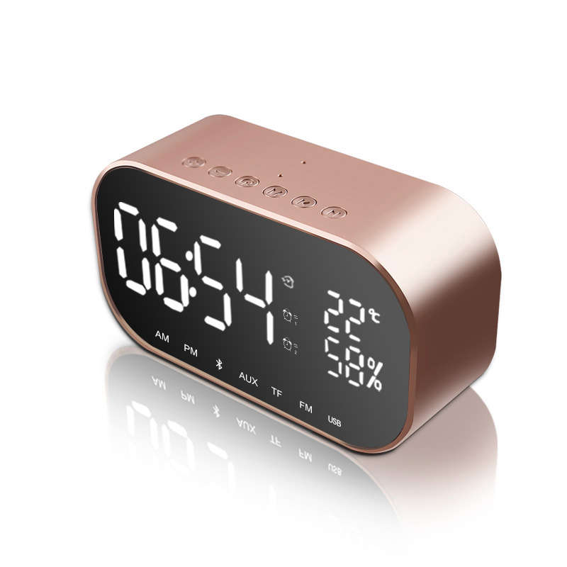Portable LED Wireless Bluetooth Speaker Dual Units FM Radio Alarm Clock USB Mic... (COLOR: ROSEGOLD)