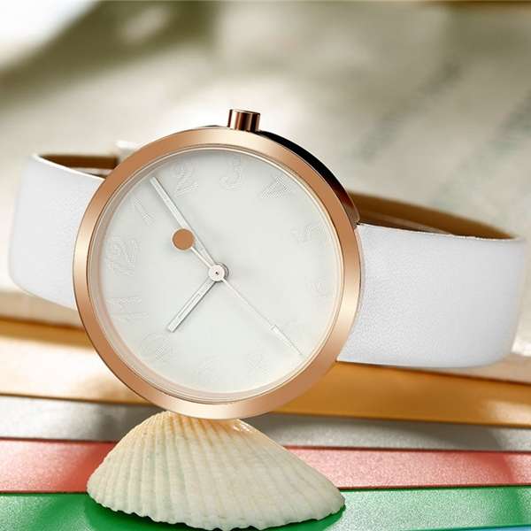 CRRJU 2124 Simple Design Women Wrist Watch Genuine Leather Strap Quartz Watches
