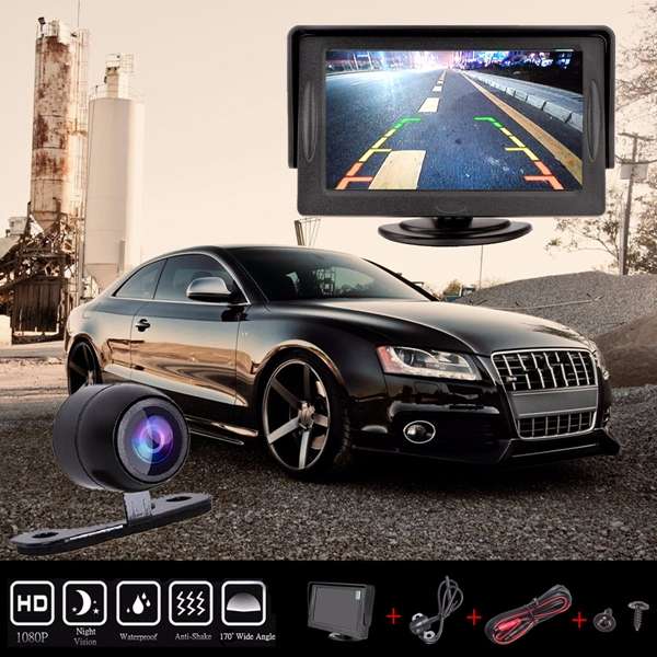 4.3 inch Car TFT LCD Monitor Reversing Parking Rearview Camera Recording VCR Sunshade Kit