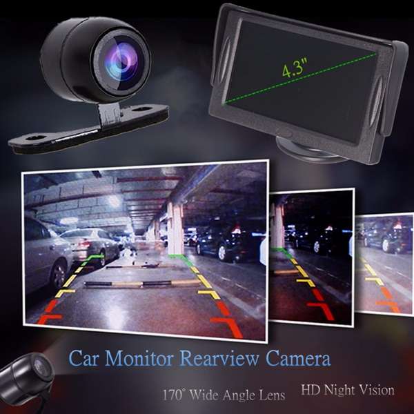 4.3 inch Car TFT LCD Monitor Reversing Parking Rearview Camera Recording VCR Sunshade Kit