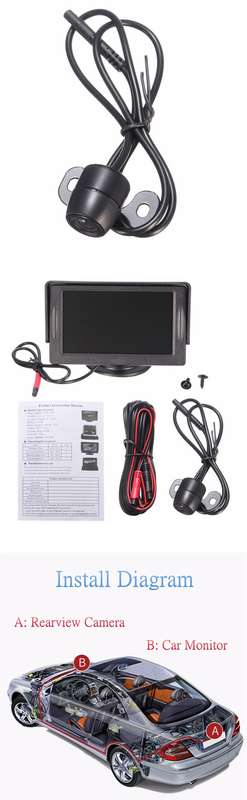 4.3 inch Car TFT LCD Monitor Reversing Parking Rearview Camera Recording VCR Sunshade Kit