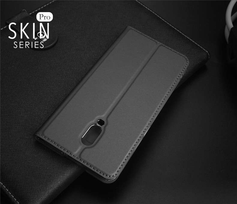DUX DUCIS Shockproof Flip PU Leather Card Slot Full Cover Protective Case for OnePlus 6T - 0.09kg