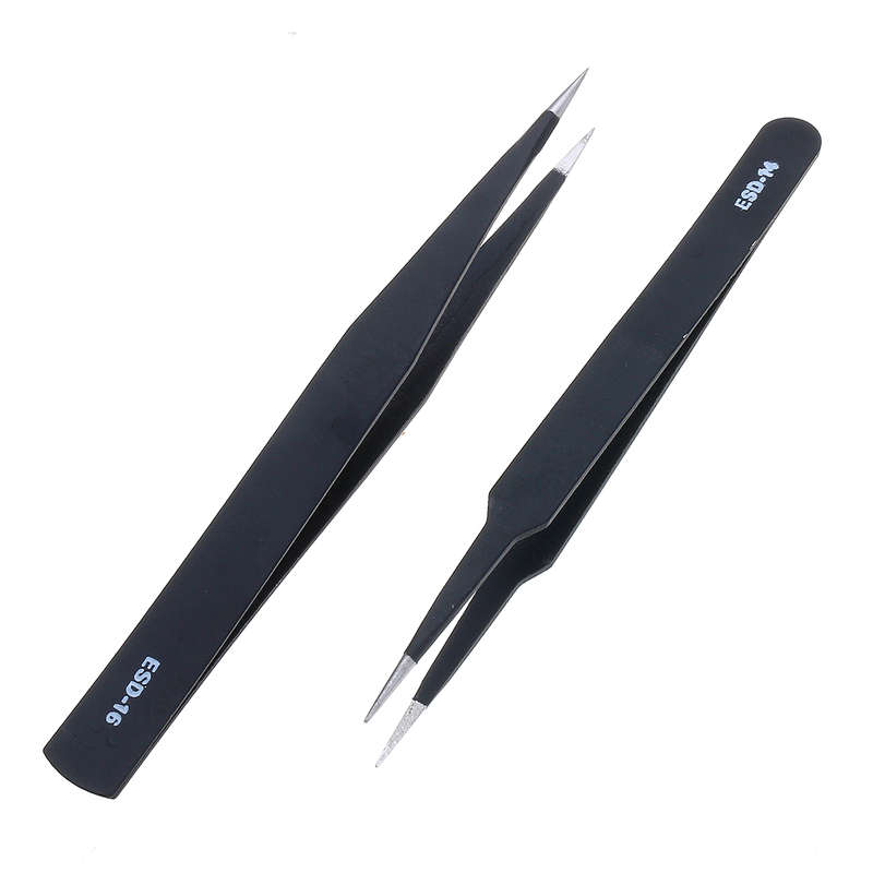 9 Pcs ESD Tweezer Anti-static Stainless Steel Precision Tweezers for Electronics