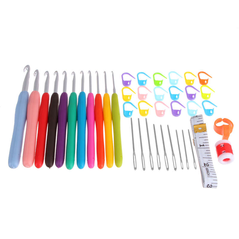 2Pcs Ergonomic Crochet Hooks Set Knitting Needle Kit Locking Stitch Markers Crochet Yarn Tools