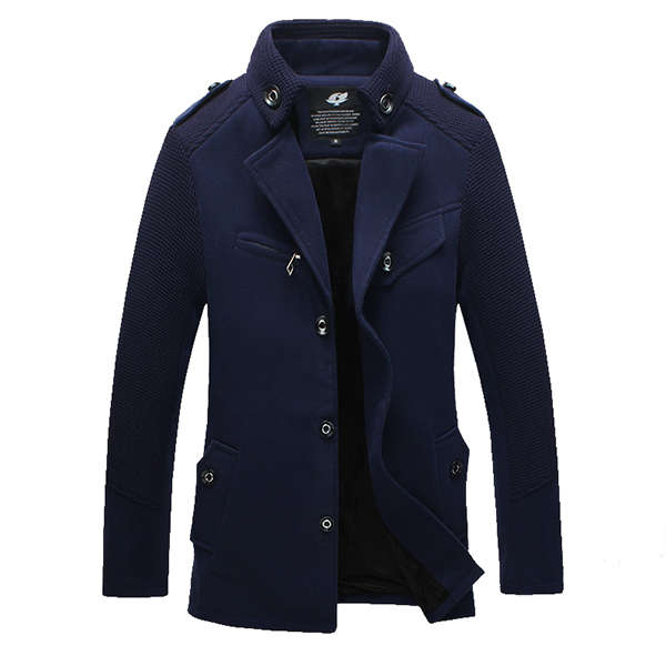 Fashion Slim Fit Thick Woolen Coat Mid Long Trench Coat (COLOR: NAVY | SIZE: XL)
