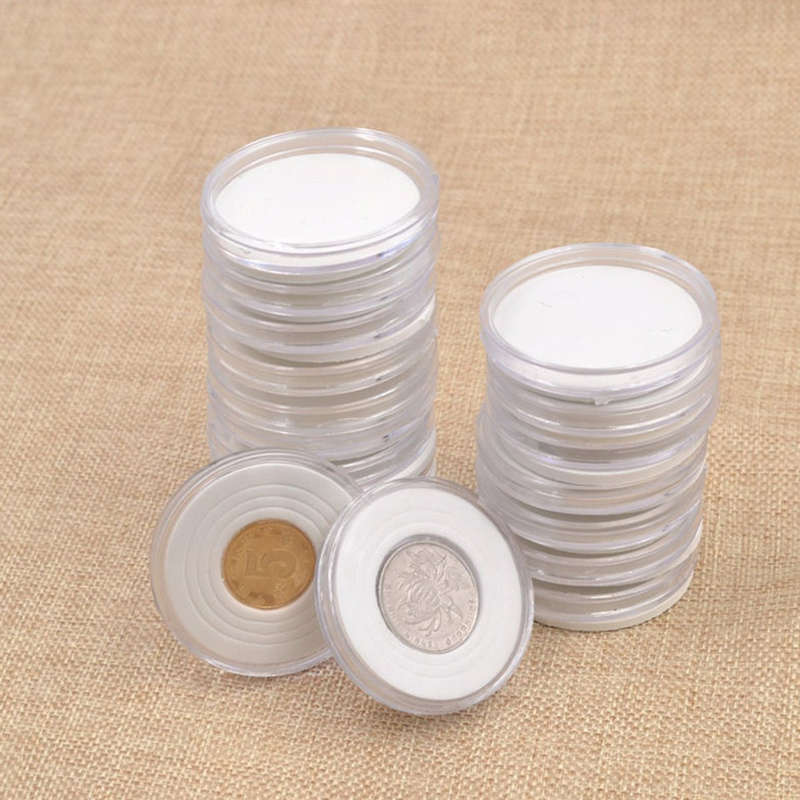 20pcs Round Coins Capsules Holders Portable Storage Box Cases Box Container Display