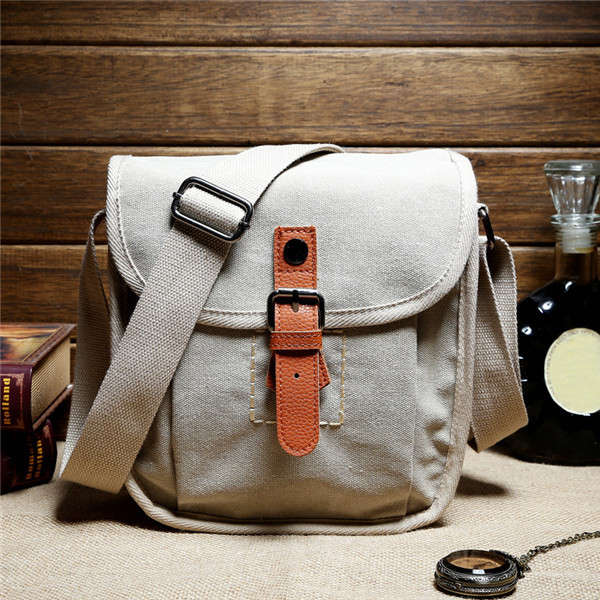 Women Canvas Belt Messenger Bags Vintage Shoulder Bags Ladies Casual Crossbody Bags  (COLOR: BEIGE)