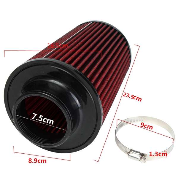 High Flow Car Cold Air Intake Filter Tapered Cone Cold Air Cleaner 3 Inches Red