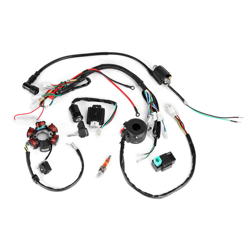 50CC-125CC Mini ATV Complete Wiring Harness CDI STATOR 6 Coil Pole Ignition Electric
