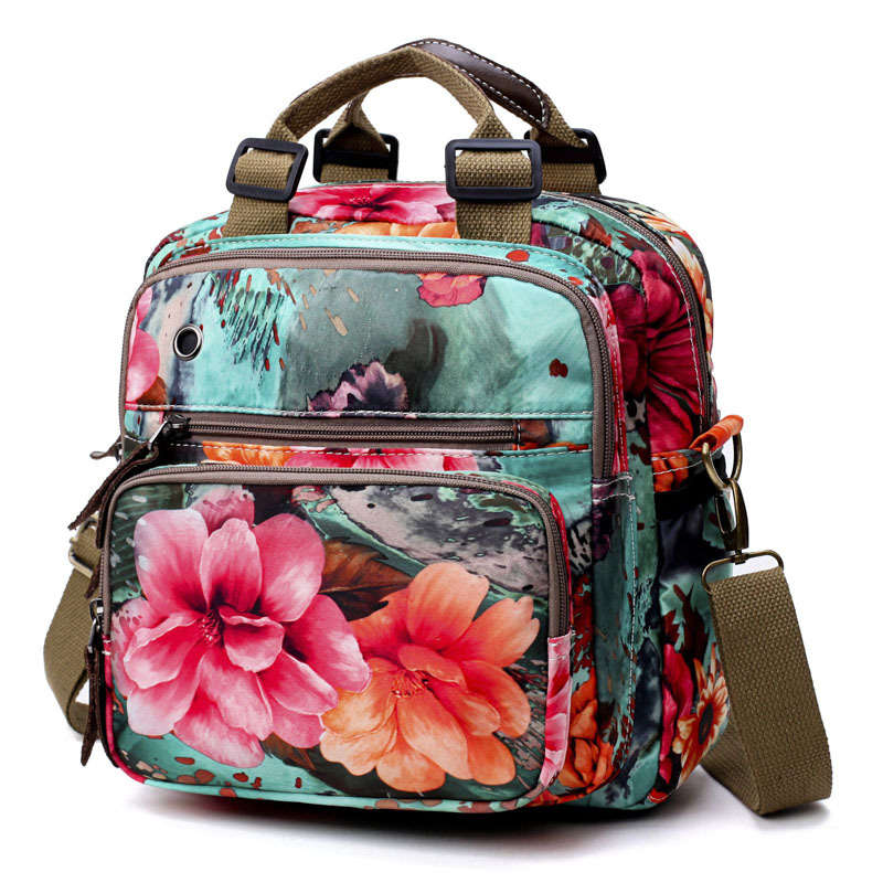 National Style Outdoor Flower Pattern Shoulder Bag Crossbody Bag Mommy Backpack For Women