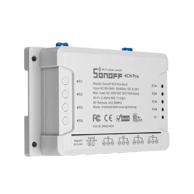 4CH Pro R2 10A 2200W 2.4Ghz 433MHz RF Inching/Self-Locking/Interlock Smart Home Switch
