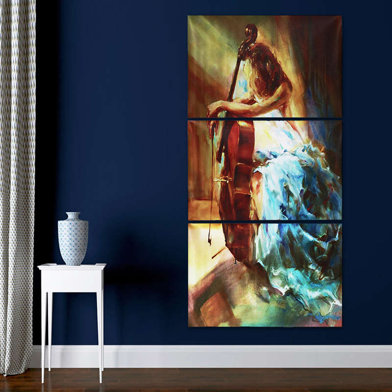 3Pcs Modern Violin Girl Canvas Print Paintings Pictures Art Home Decor Unframed