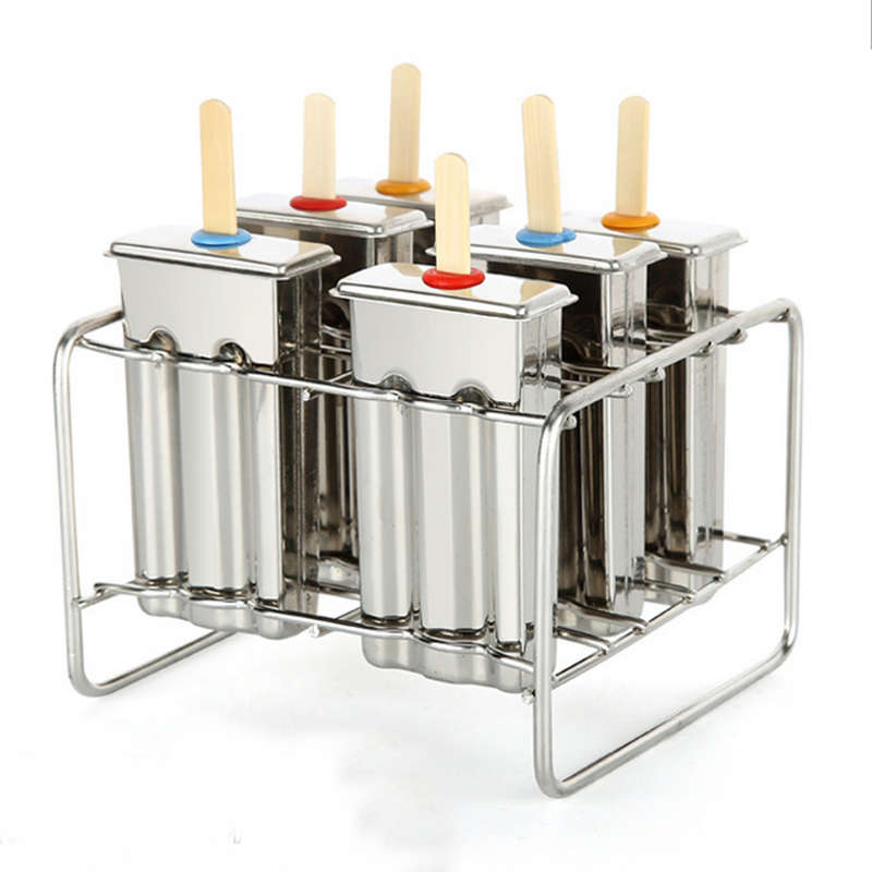 6 Cell Frozen Ice Cream Pop Mold Popsicle Maker Lolly Mould Tray Pan Kitchen DIY