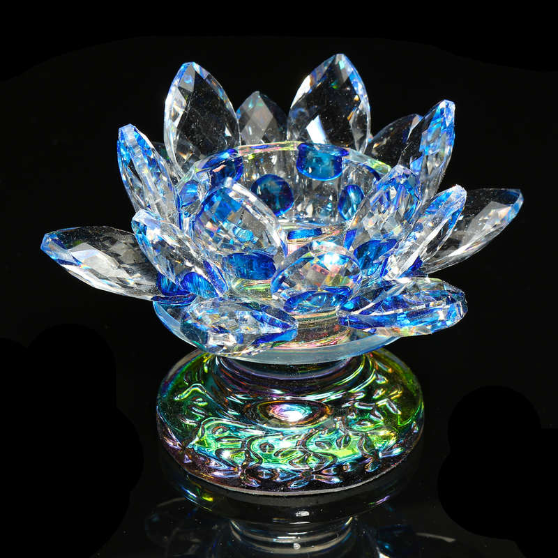 5 Colors Crystal Glass Lotus Flower Tea Light Candle Holder Buddhist Candles