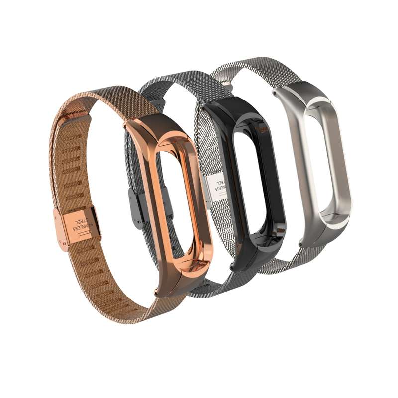 Xiaomi Mi Band 3 Smart Watch Metal Strap Screwless Buckle Stainless Steel Replacement Wristband