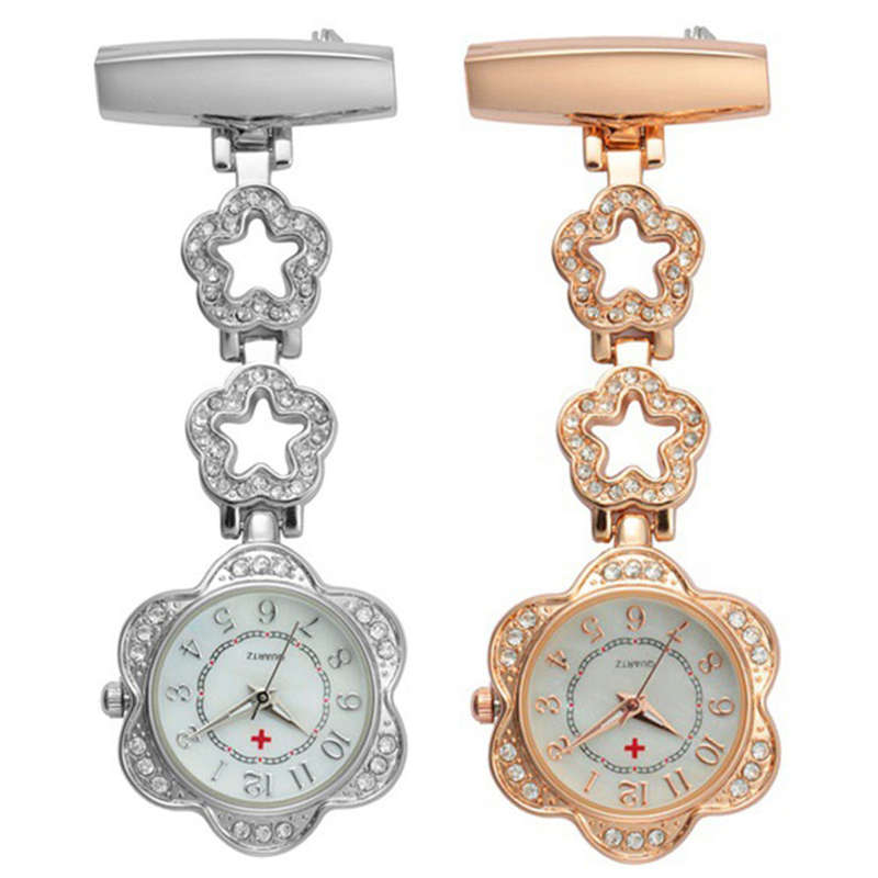 Crystal Flower Dial Doctor Nurse Watch Clip-On Pocket Watches