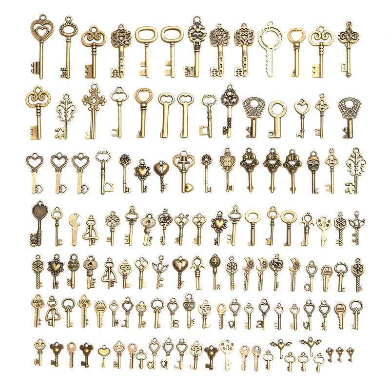 128Pcs Vintage Bronze Key For Pendant Necklace Bracelet DIY Handmade Accessories Decorations