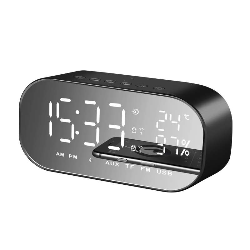 Portable LED Wireless Bluetooth Speaker Dual Units FM Radio Alarm Clock USB Micro ... (COLOR: BLACK)