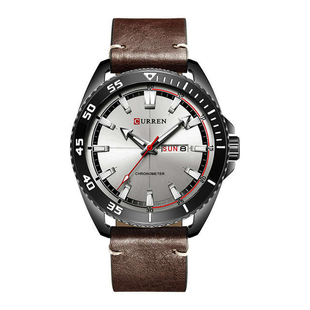 CURREN 8272 Calendar Date Display Men Watch Chronometer Genuine Leather Strap Quartz Watches