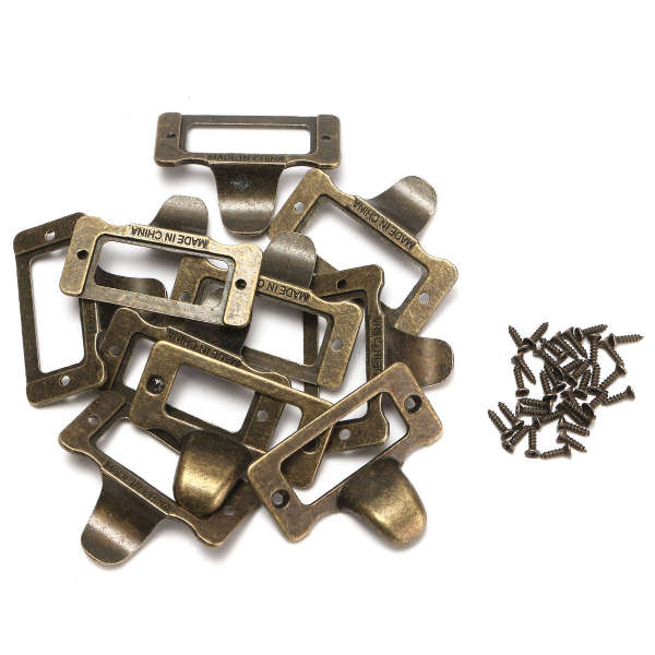 10Pcs 48MM*38MM Brass File  Label Tag Drawer Handle Knob With Screws