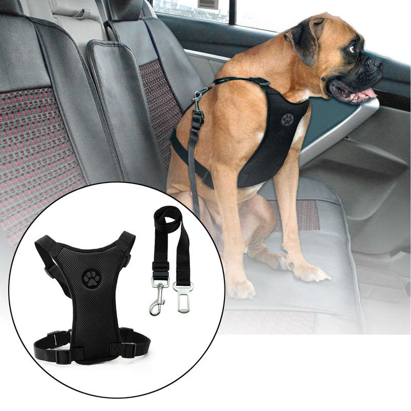 Size M Air Mesh Dog Car Seat Belt Adjustable Harness with Clip Lead Pet Travel