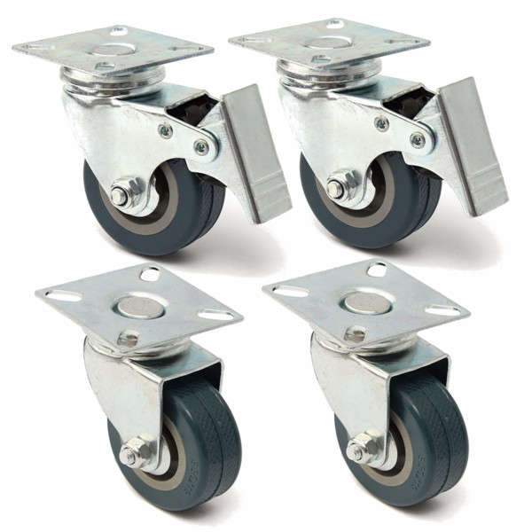 0mm Heavy Duty Rubber Swivel Castor Wheels Trolley Caster Brake