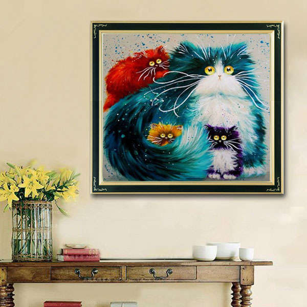 40x40cm 5D DIY Colorful Cat Diamond Painting Full Rhinestone Animal Home Decoration Cross Stitch Kit