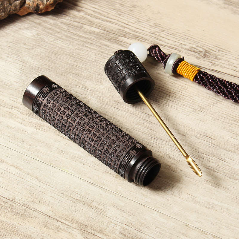 Snuff Bottle Spoon Bullet Ebony Portable Vial Fragrance Toothpick Case Container