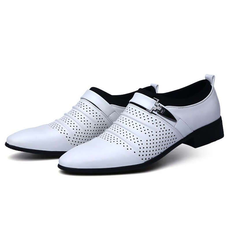 Men Breathable Hollow Outs Leather Formal Business Shoes (COLOR: WHITE | SIZE(US): 10.5)