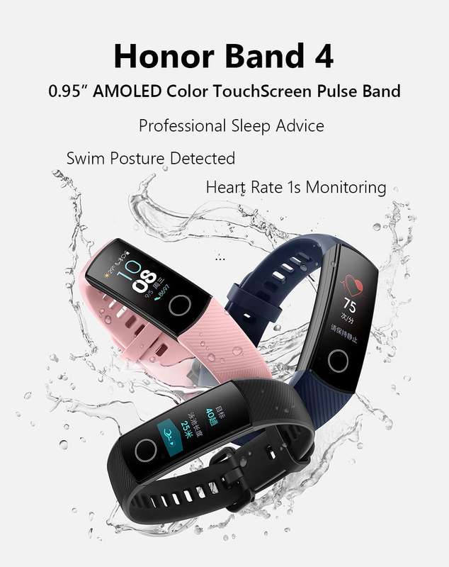 Huawei Honor Band 4 0.95 AMOLED 2.5D Swim Posture Detect Heart Rate Sleep Snap Monitor Smart Watch