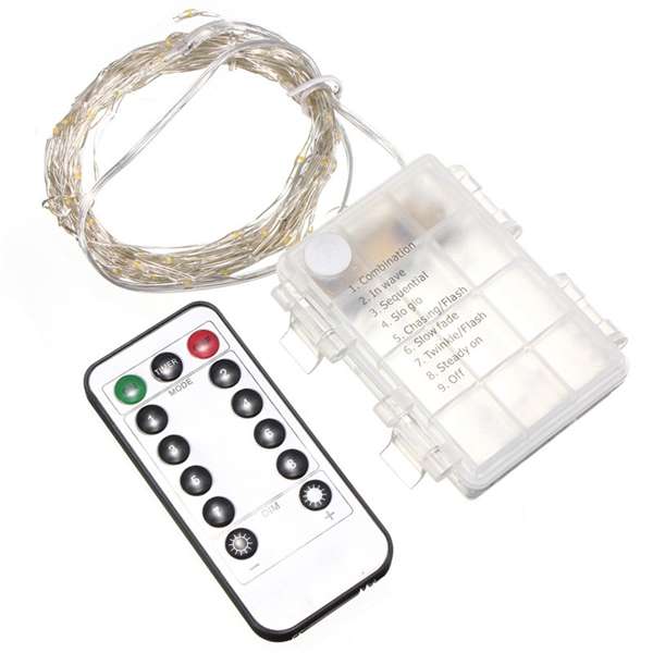 10M 100 LED Battery Operated Silver Wire String Fairy Light Christmas + Remo