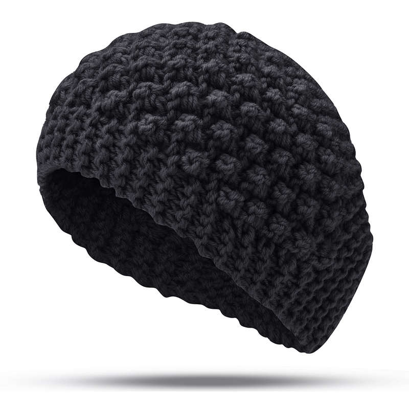 Women Hand Crocheted Warm Headband Ponytail Knit Hat (COLOR: BLACK)