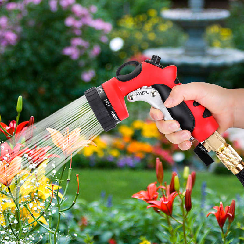 MATCC 8 Patterns Hose Nozzle Heavy Duty Spray Nozzle High Pressure Laboring-Saving and Easy Storage