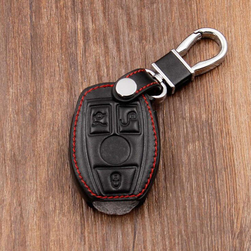 Mercedes Leather Car Key Case/Bag Cover Holder For Mercedes Remote Smart Key 3 4 Button