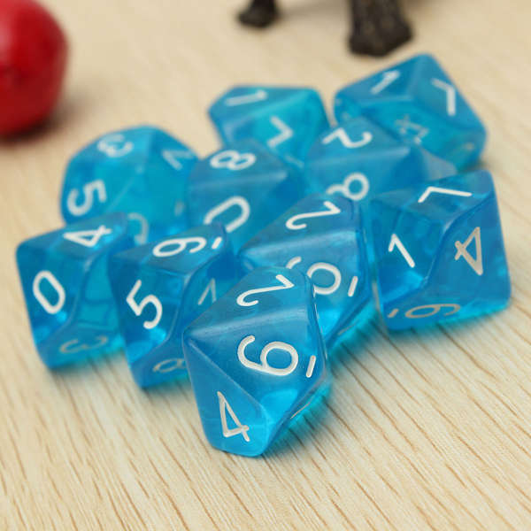 10-Pcs D10 Ten Sided Gem Dice Die for RPG Dungeons & Dragons Games Set (COLOR: BLUE)