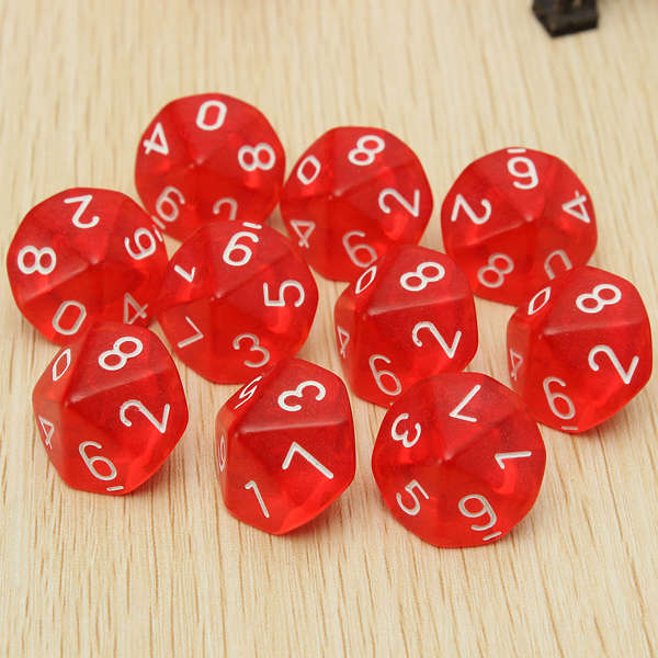 10-Pcs D10 Ten Sided Gem Dice Die for RPG Dungeons & Dragons Games Set (COLOR: RED)