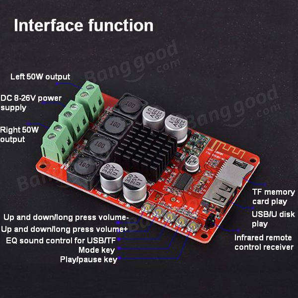 SANWU® HF183 TPA3116 2X50W Digital Wireless Bluetooth Receiver Module Amplifier Board U Disk TF Card Decoder Dual Channel With Remote Control